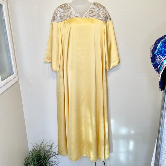 SHEIN Dresses & Skirts - Shein | RARE Jewel Tone Golden Yellow Lace Sequins Bell Sleeve Kaftan Gown Dress